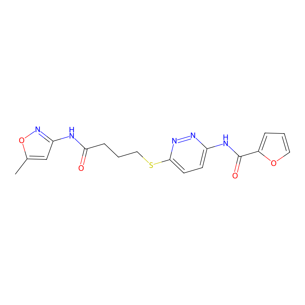 N-(6-((4-((5-methylisoxazol-3-yl)amino)-4-oxobutyl)thio)pyridazin-3-yl)furan-2-carboxamide molecular structure, CAS 1105218-24-3
