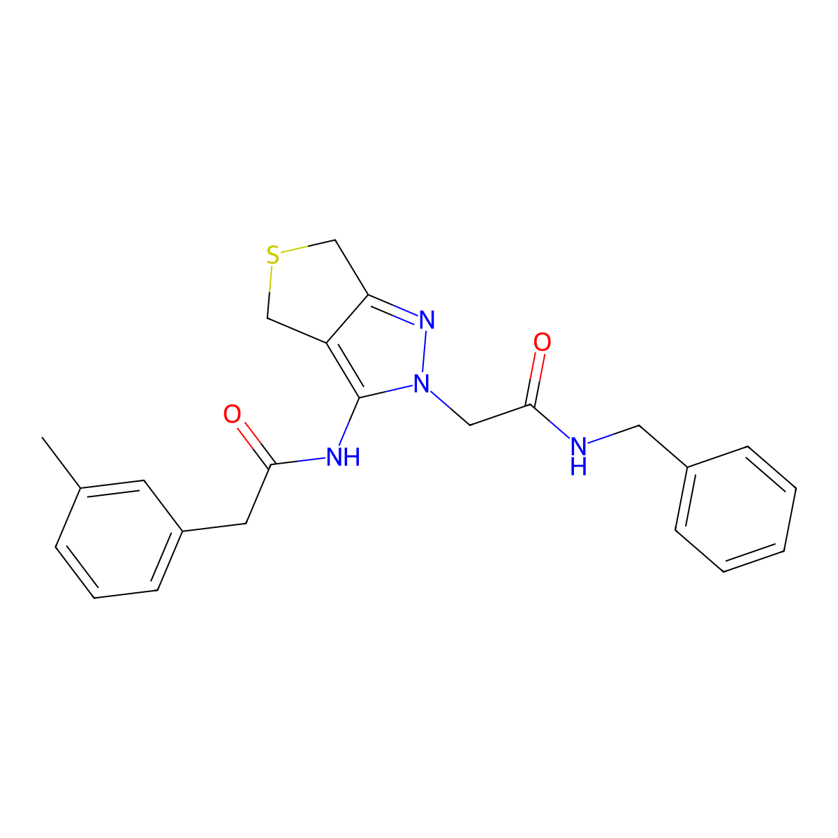 N-benzyl-2-(3-(2-(m-tolyl)acetamido)-4,6-dihydro-2H-thieno[3,4-c]pyrazol-2-yl)acetamide molecular structure, CAS 1105218-26-5