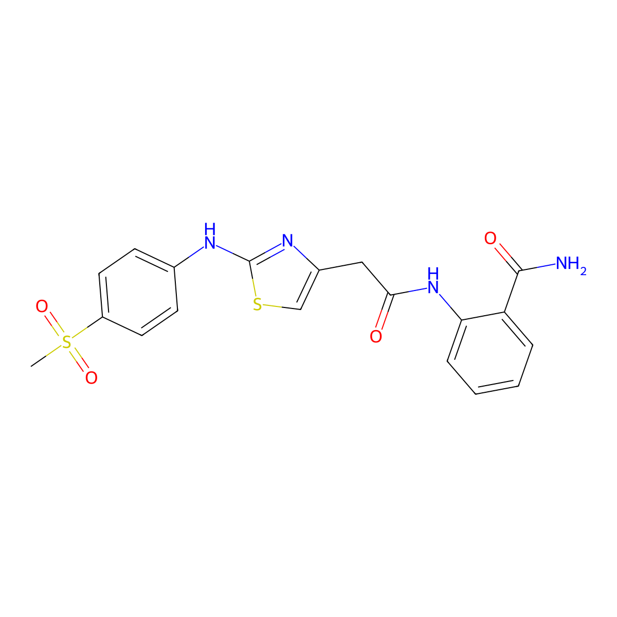 2-(2-(2-((4-(Methylsulfonyl)phenyl)amino)thiazol-4-yl)acetamido)benzamide molecular structure, CAS 1105218-28-7