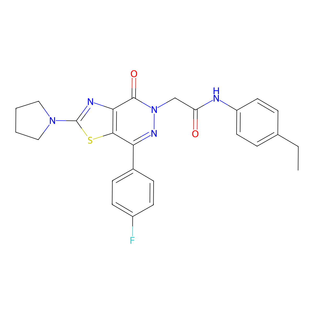 N-(4-ethylphenyl)-2-(7-(4-fluorophenyl)-4-oxo-2-(pyrrolidin-1-yl)thiazolo[4,5-d]pyridazin-5(4H)-yl)acetamide molecular structure, CAS 1105218-29-8