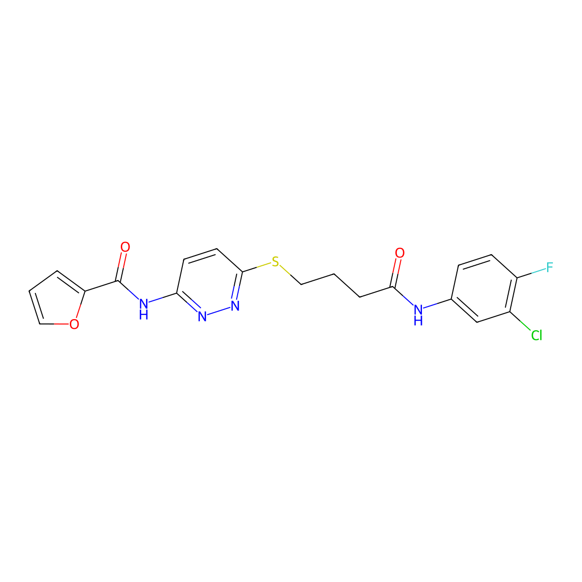 N-(6-((4-((3-chloro-4-fluorophenyl)amino)-4-oxobutyl)thio)pyridazin-3-yl)furan-2-carboxamide molecular structure, CAS 1105218-30-1