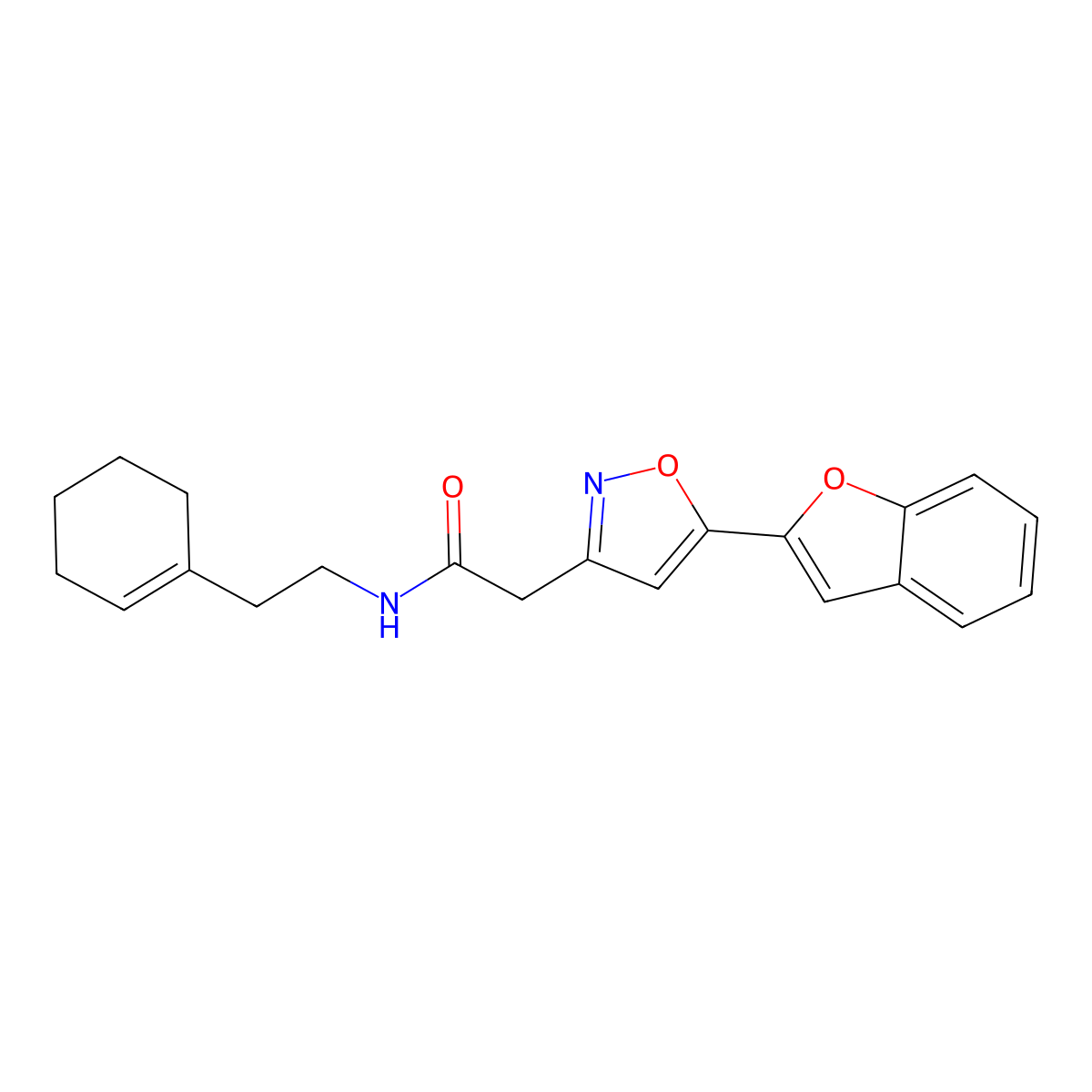 2-(5-(benzofuran-2-yl)isoxazol-3-yl)-N-(2-(cyclohex-1-en-1-yl)ethyl)acetamide molecular structure, CAS 1105218-33-4