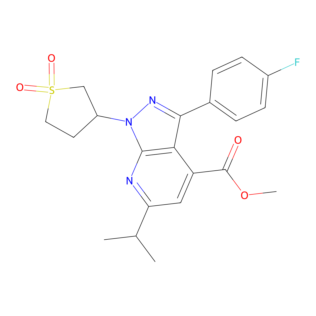 methyl 1-(1,1-dioxidotetrahydrothiophen-3-yl)-3-(4-fluorophenyl)-6-isopropyl-1H-pyrazolo[3,4-b]pyridine-4-carboxylate molecular structure, CAS 1105218-34-5