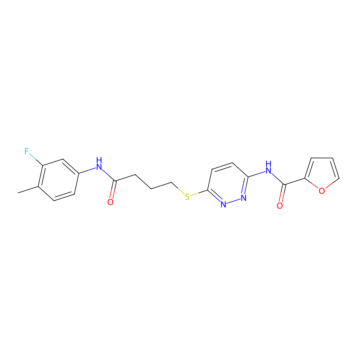 N-(6-((4-((3-fluoro-4-methylphenyl)amino)-4-oxobutyl)thio)pyridazin-3-yl)furan-2-carboxamide molecular structure, CAS 1105218-36-7