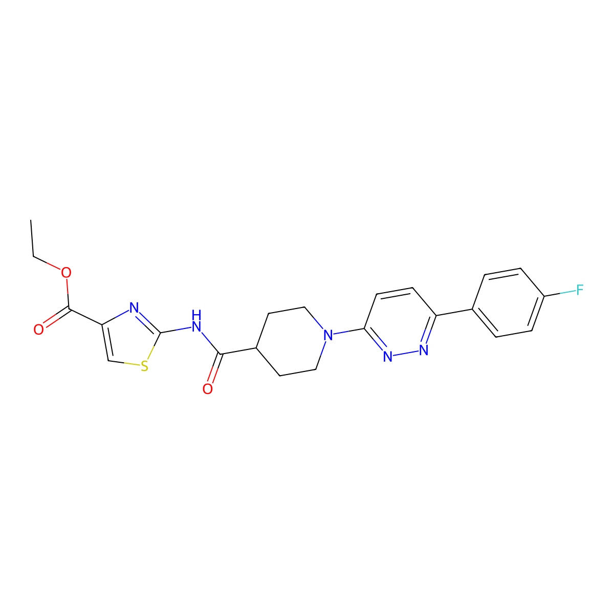 Ethyl 2-(1-(6-(4-fluorophenyl)pyridazin-3-yl)piperidine-4-carboxamido)thiazole-4-carboxylate molecular structure, CAS 1105218-37-8