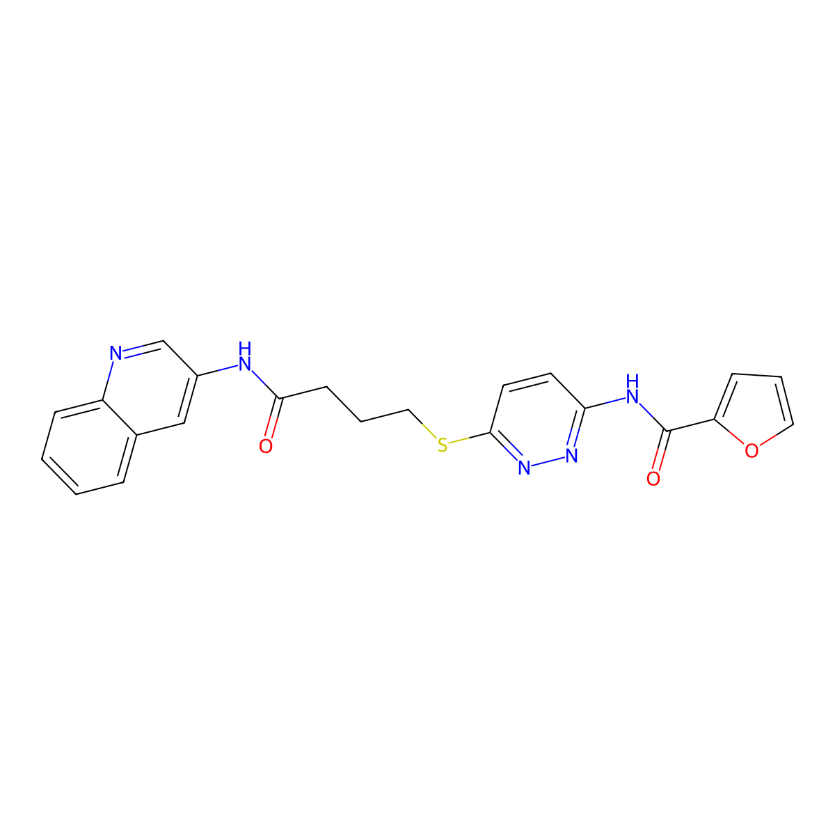 N-(6-((4-oxo-4-(quinolin-3-ylamino)butyl)thio)pyridazin-3-yl)furan-2-carboxamide molecular structure, CAS 1105218-42-5