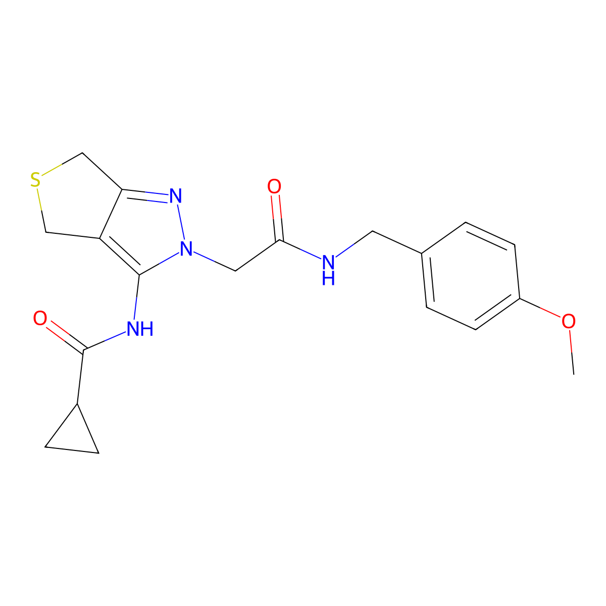 N-(2-(2-((4-methoxybenzyl)amino)-2-oxoethyl)-4,6-dihydro-2H-thieno[3,4-c]pyrazol-3-yl)cyclopropanecarboxamide molecular structure, CAS 1105218-44-7