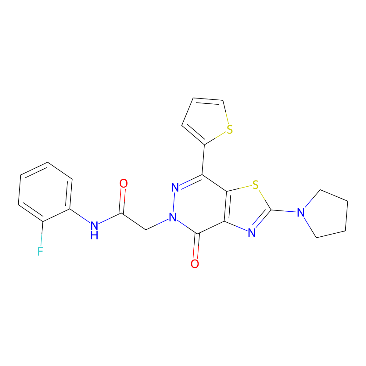 N-(2-fluorophenyl)-2-(4-oxo-2-(pyrrolidin-1-yl)-7-(thiophen-2-yl)thiazolo[4,5-d]pyridazin-5(4H)-yl)acetamide molecular structure, CAS 1105218-47-0