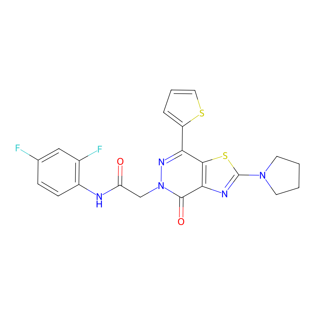 N-(2,4-difluorophenyl)-2-(4-oxo-2-(pyrrolidin-1-yl)-7-(thiophen-2-yl)thiazolo[4,5-d]pyridazin-5(4H)-yl)acetamide molecular structure, CAS 1105218-53-8