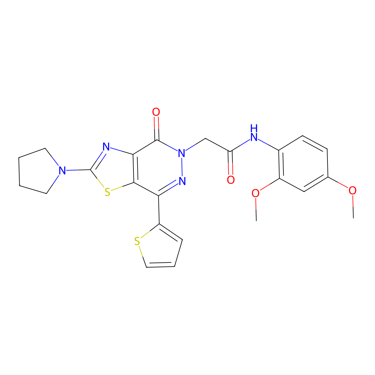 N-(2,4-dimethoxyphenyl)-2-(4-oxo-2-(pyrrolidin-1-yl)-7-(thiophen-2-yl)thiazolo[4,5-d]pyridazin-5(4H)-yl)acetamide molecular structure, CAS 1105218-59-4