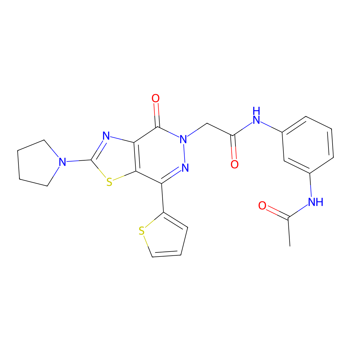 N-(3-acetamidophenyl)-2-(4-oxo-2-(pyrrolidin-1-yl)-7-(thiophen-2-yl)thiazolo[4,5-d]pyridazin-5(4H)-yl)acetamide molecular structure, CAS 1105218-65-2