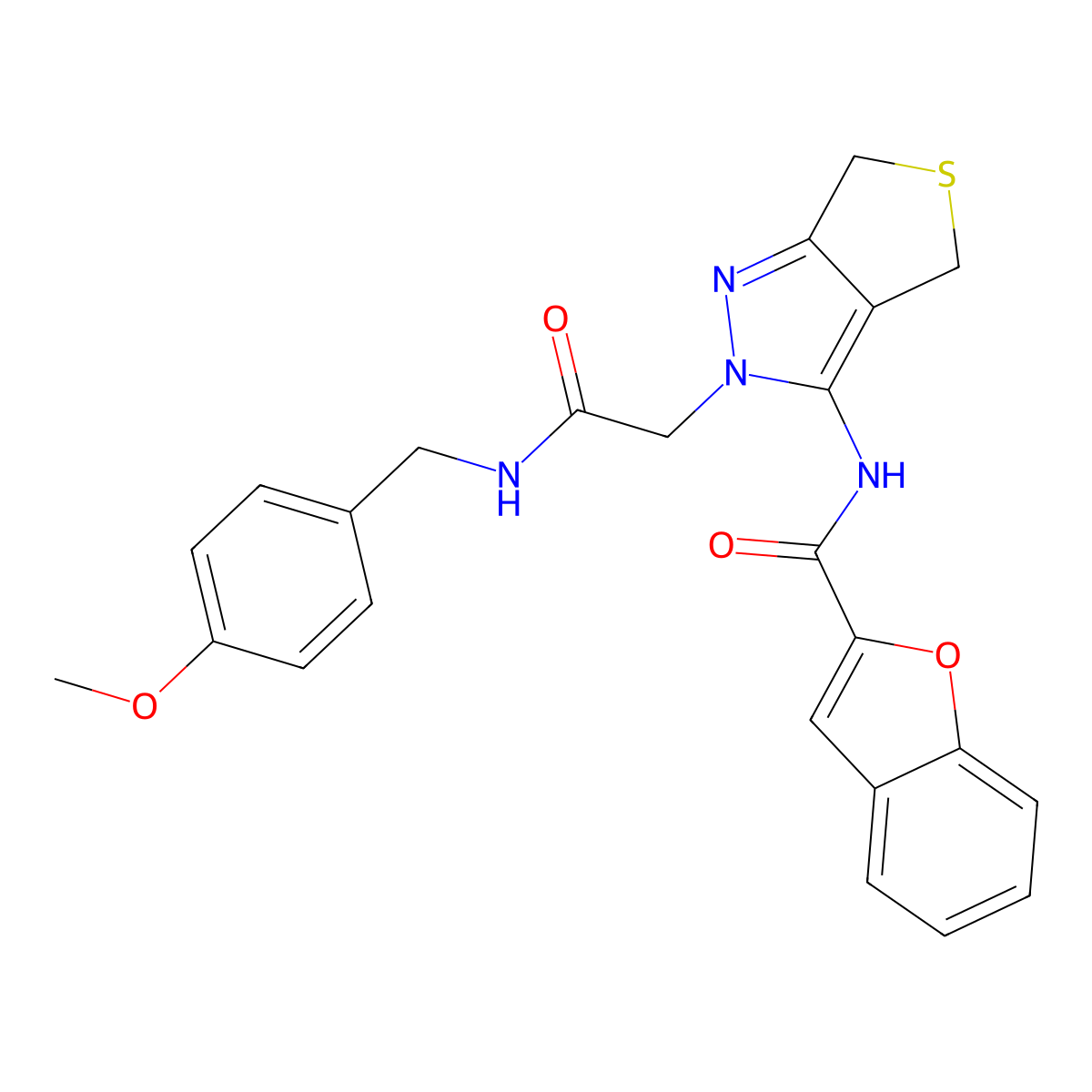 N-(2-(2-((4-methoxybenzyl)amino)-2-oxoethyl)-4,6-dihydro-2H-thieno[3,4-c]pyrazol-3-yl)benzofuran-2-carboxamide molecular structure, CAS 1105218-68-5