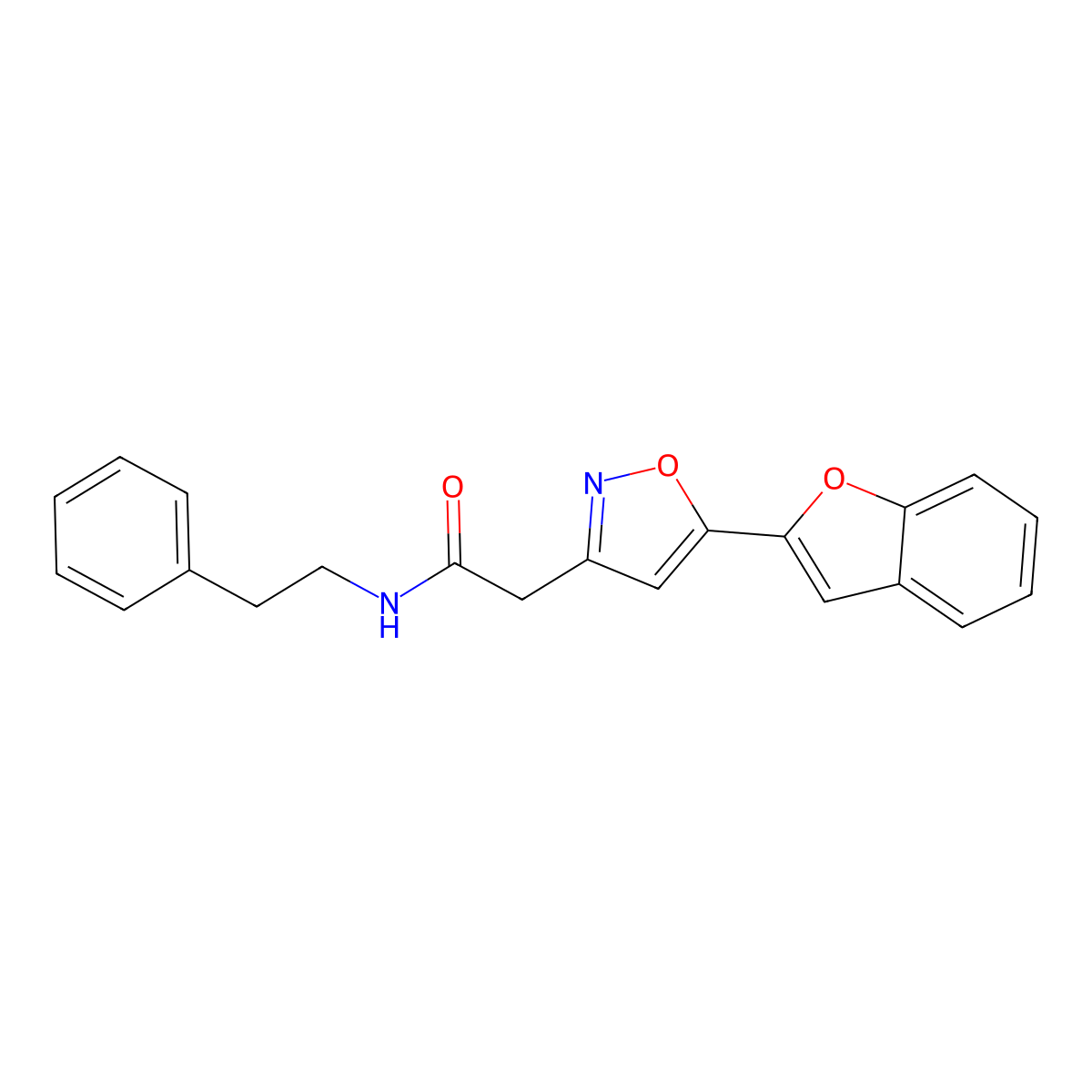 2-(5-(benzofuran-2-yl)isoxazol-3-yl)-N-phenethylacetamide molecular structure, CAS 1105218-69-6