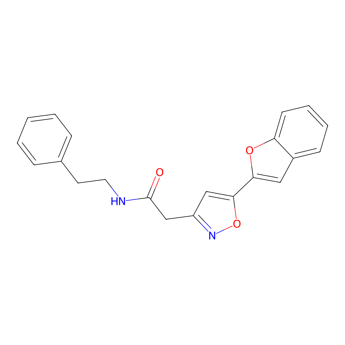 2-(5-(benzofuran-2-yl)isoxazol-3-yl)-N-phenethylacetamide molecular structure, CAS 1105218-69-6