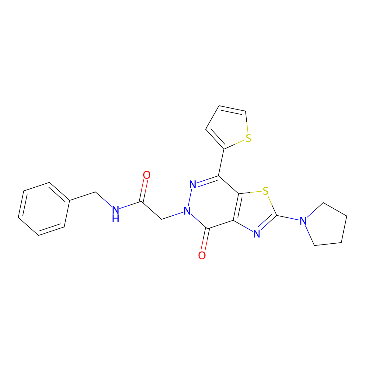 N-benzyl-2-(4-oxo-2-(pyrrolidin-1-yl)-7-(thiophen-2-yl)thiazolo[4,5-d]pyridazin-5(4H)-yl)acetamide molecular structure, CAS 1105218-71-0