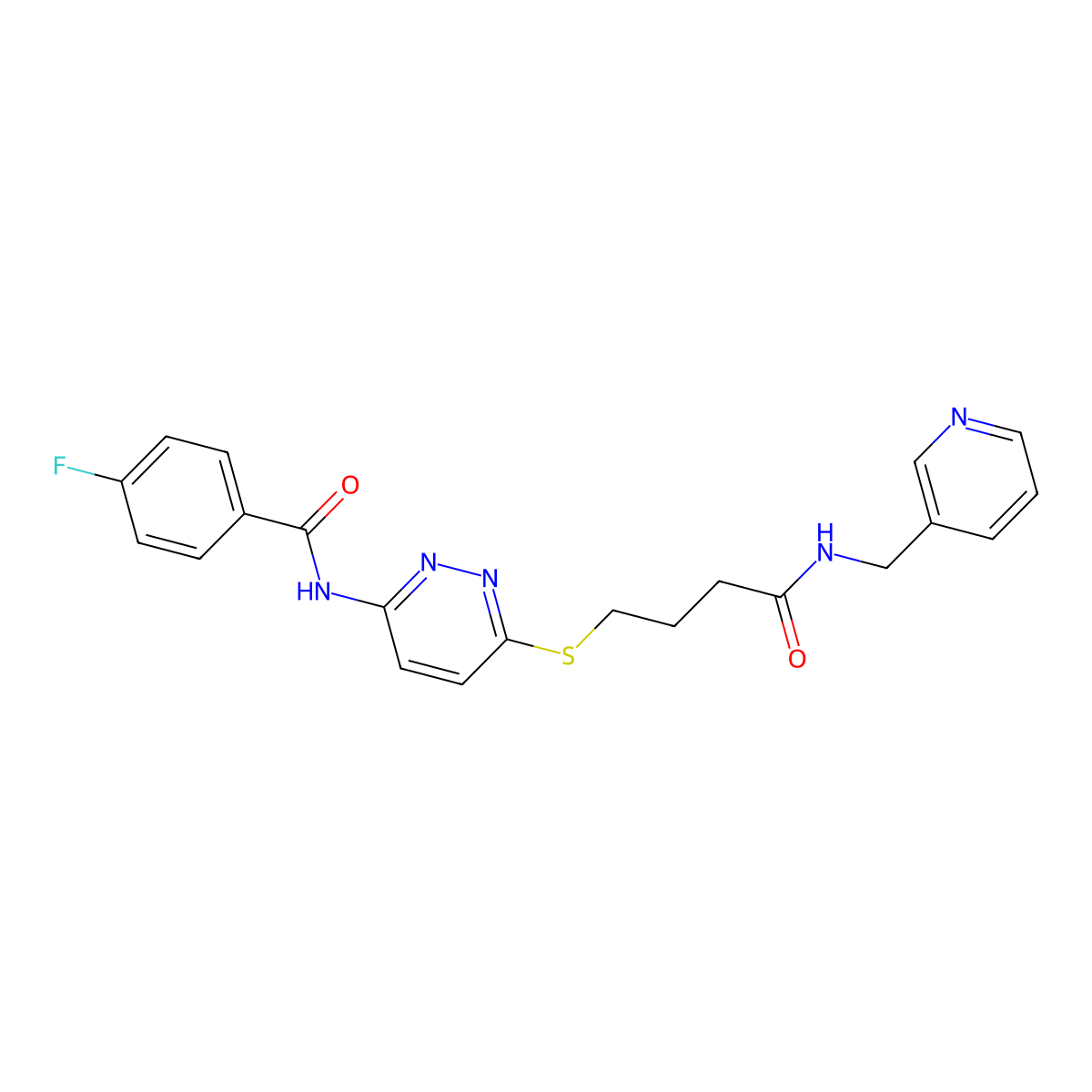 4-fluoro-N-(6-((4-oxo-4-((pyridin-3-ylmethyl)amino)butyl)thio)pyridazin-3-yl)benzamide molecular structure, CAS 1105218-72-1