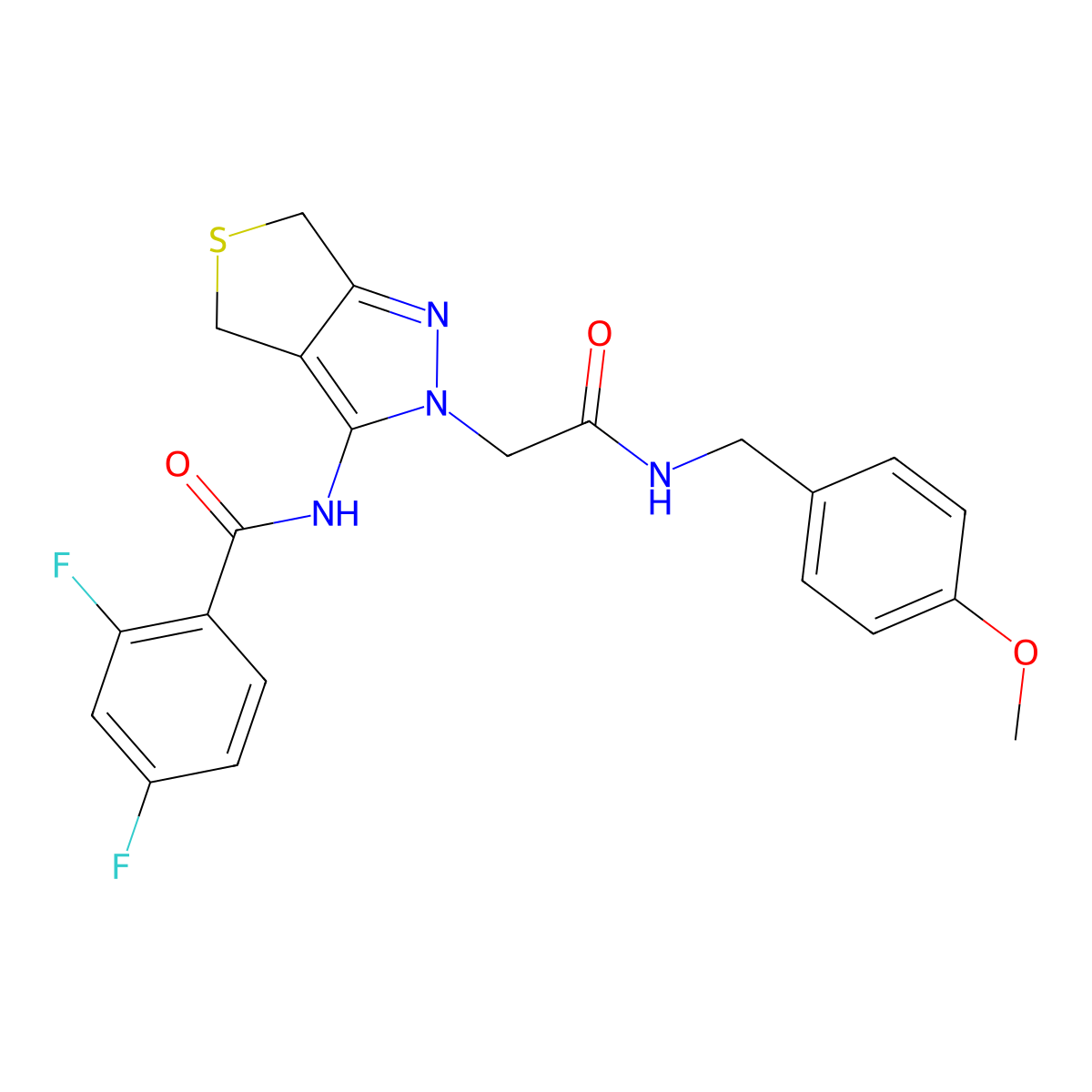 2,4-difluoro-N-(2-(2-((4-methoxybenzyl)amino)-2-oxoethyl)-4,6-dihydro-2H-thieno[3,4-c]pyrazol-3-yl)benzamide molecular structure, CAS 1105218-74-3