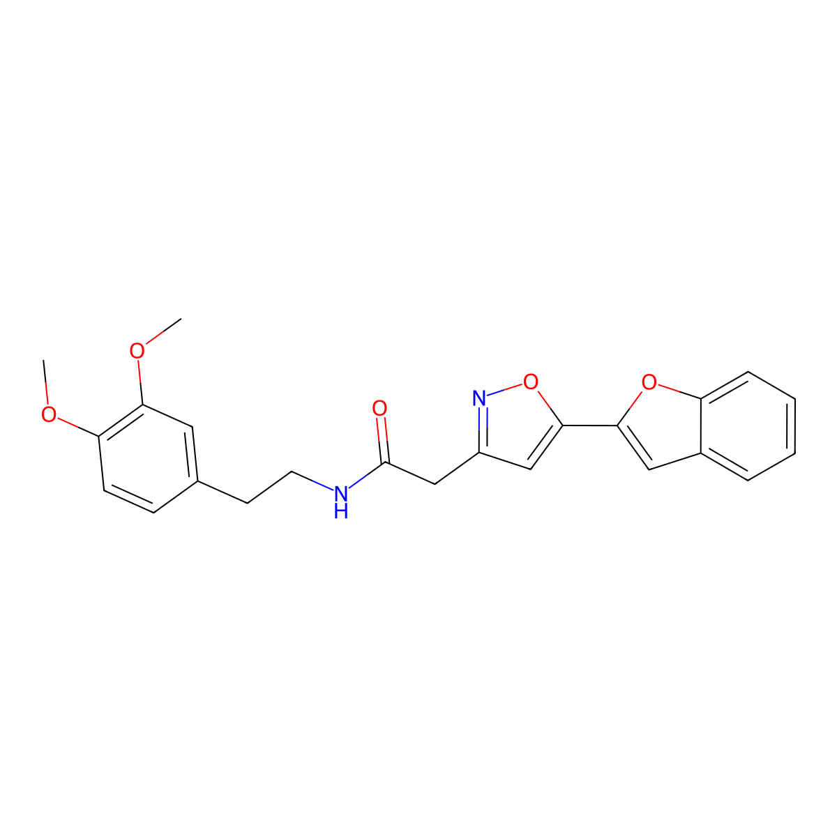 2-(5-(benzofuran-2-yl)isoxazol-3-yl)-N-(3,4-dimethoxyphenethyl)acetamide molecular structure, CAS 1105218-75-4