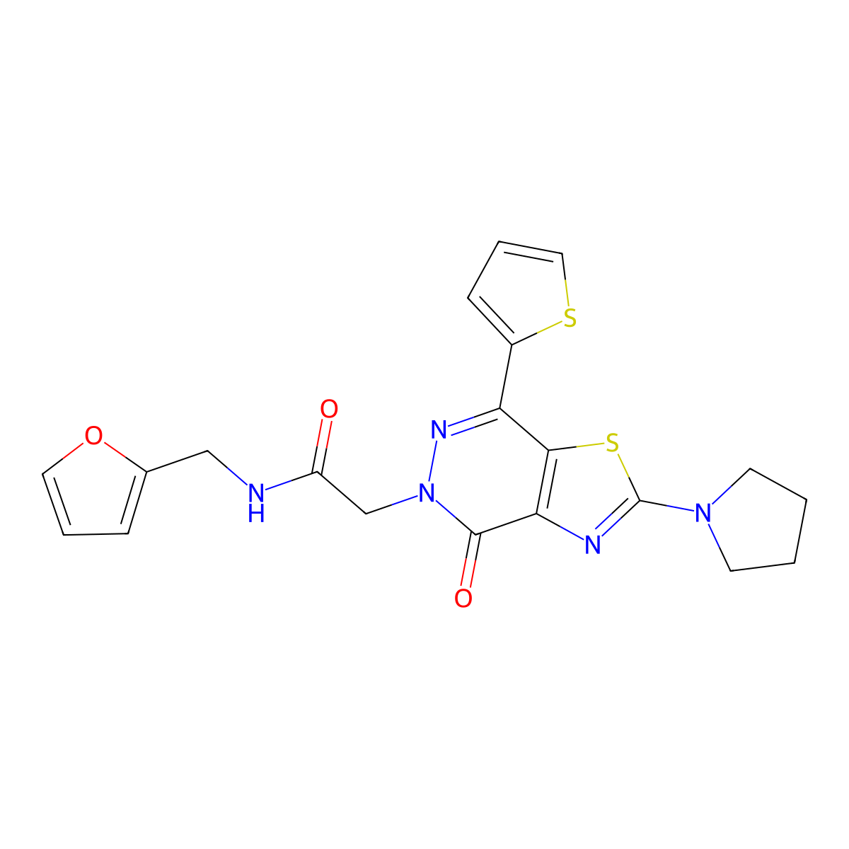N-(furan-2-ylmethyl)-2-(4-oxo-2-(pyrrolidin-1-yl)-7-(thiophen-2-yl)thiazolo[4,5-d]pyridazin-5(4H)-yl)acetamide molecular structure, CAS 1105218-77-6