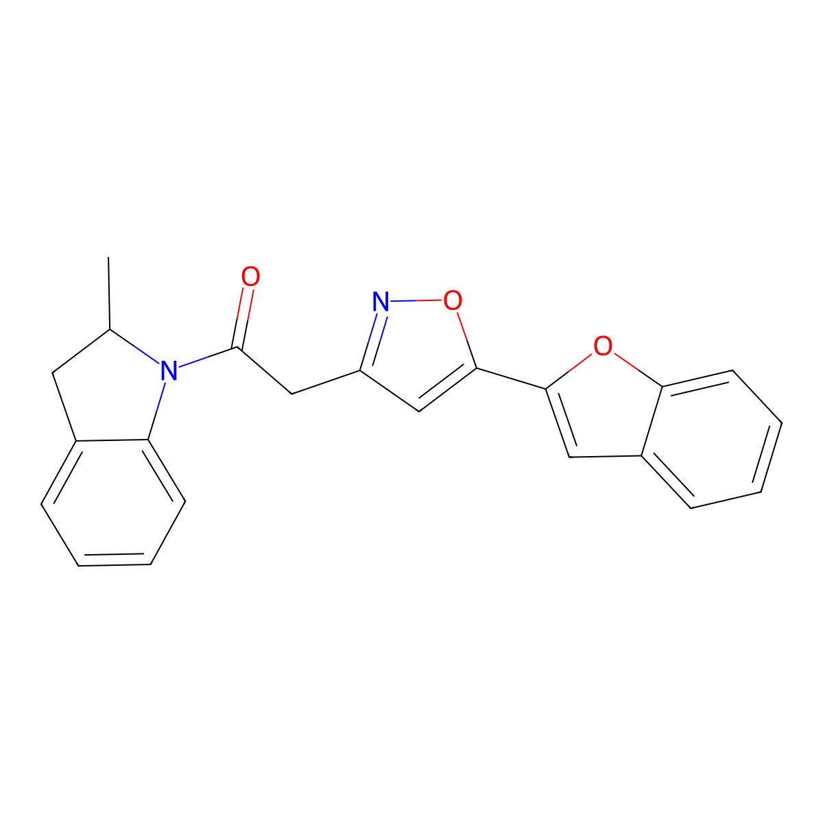 2-(5-(Benzofuran-2-yl)isoxazol-3-yl)-1-(2-methylindolin-1-yl)ethanone molecular structure, CAS 1105218-87-8