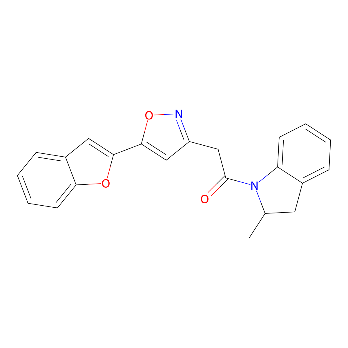 2-(5-(Benzofuran-2-yl)isoxazol-3-yl)-1-(2-methylindolin-1-yl)ethanone molecular structure, CAS 1105218-87-8
