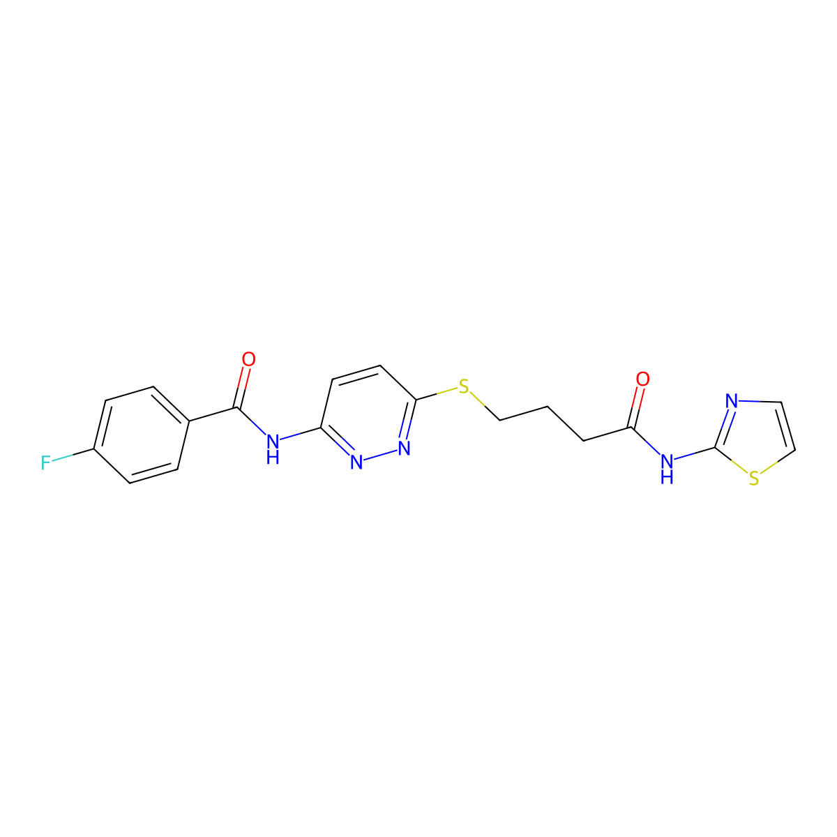 4-fluoro-N-(6-((4-oxo-4-(thiazol-2-ylamino)butyl)thio)pyridazin-3-yl)benzamide molecular structure, CAS 1105218-91-4