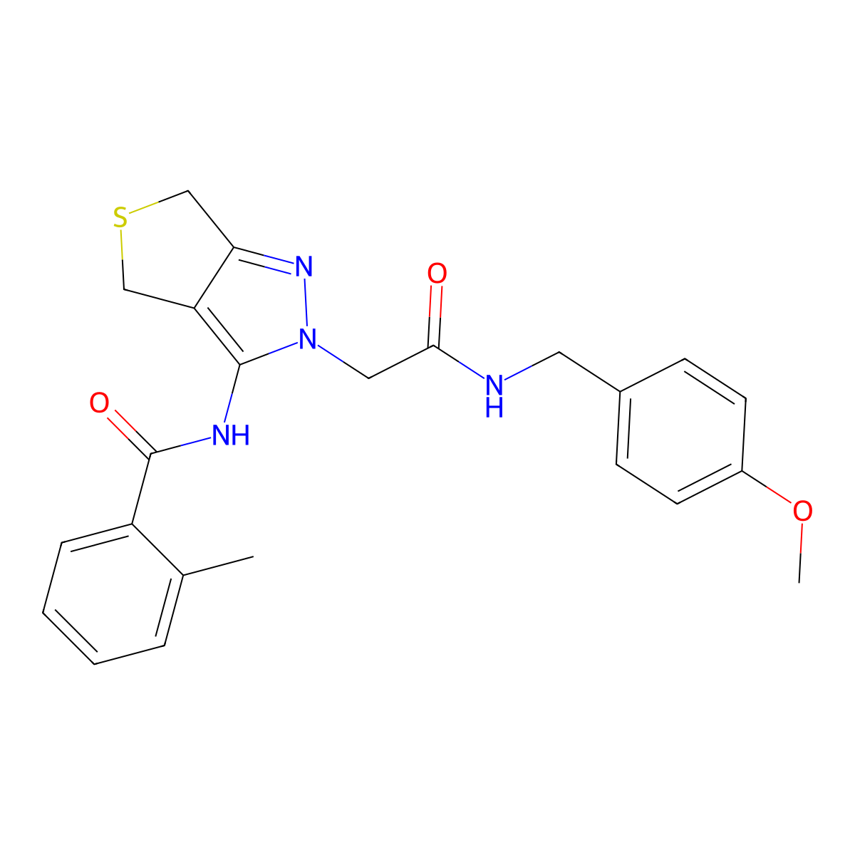 N-(2-(2-((4-methoxybenzyl)amino)-2-oxoethyl)-4,6-dihydro-2H-thieno[3,4-c]pyrazol-3-yl)-2-methylbenzamide molecular structure, CAS 1105218-93-6
