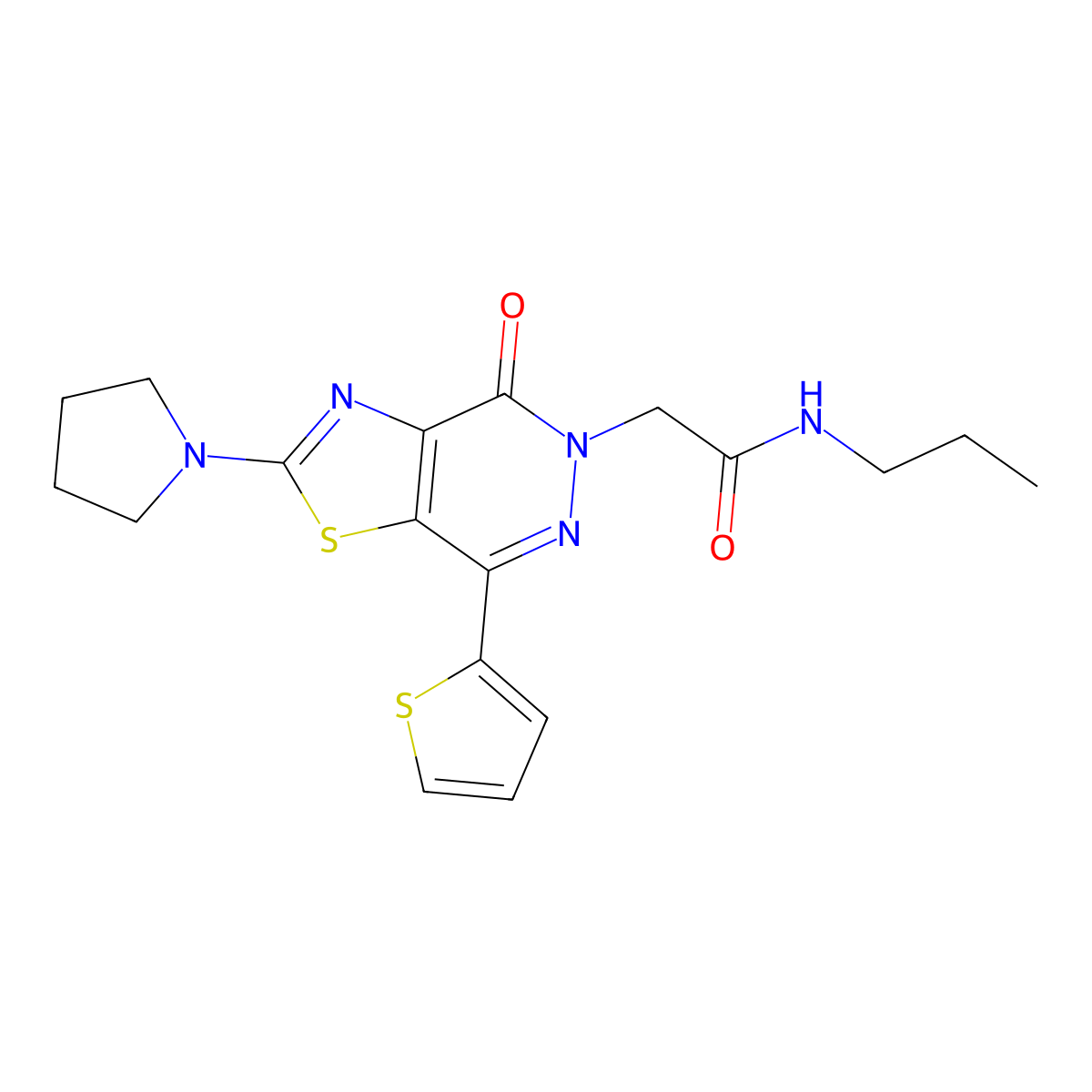 2-(4-oxo-2-(pyrrolidin-1-yl)-7-(thiophen-2-yl)thiazolo[4,5-d]pyridazin-5(4H)-yl)-N-propylacetamide molecular structure, CAS 1105218-97-0