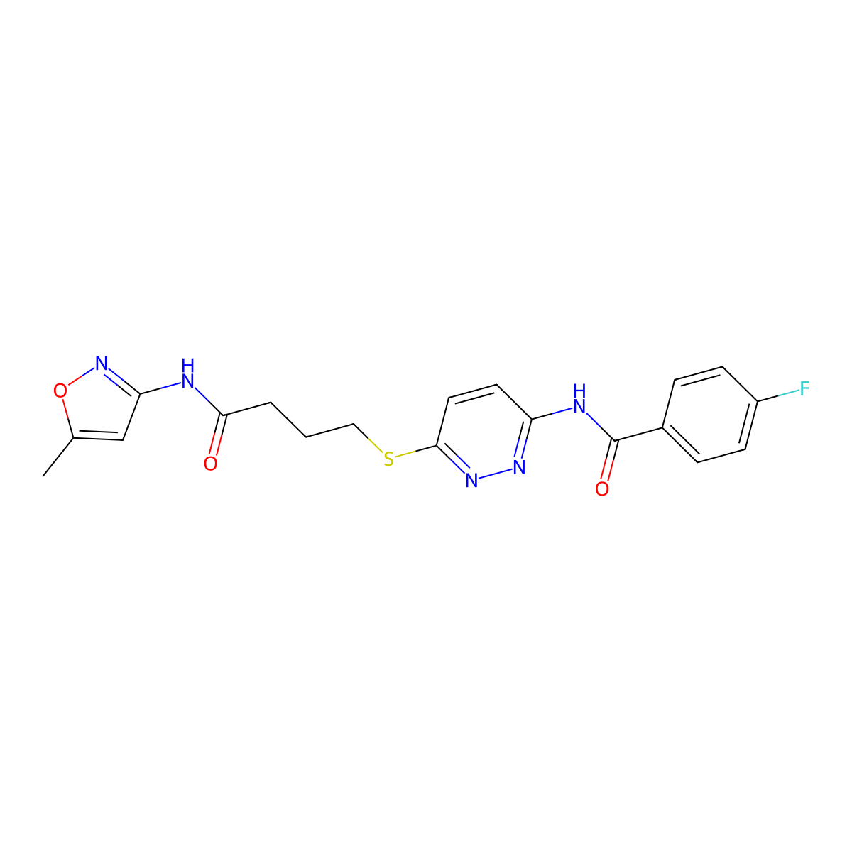4-fluoro-N-(6-((4-((5-methylisoxazol-3-yl)amino)-4-oxobutyl)thio)pyridazin-3-yl)benzamide molecular structure, CAS 1105218-98-1
