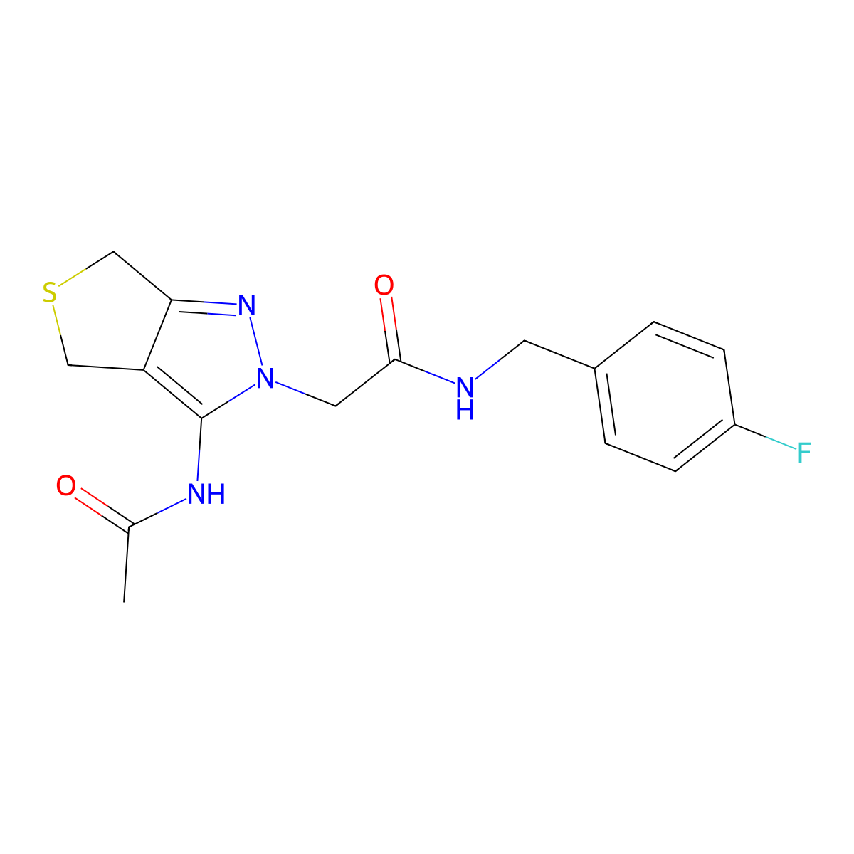 2-(3-acetamido-4,6-dihydro-2H-thieno[3,4-c]pyrazol-2-yl)-N-(4-fluorobenzyl)acetamide molecular structure, CAS 1105219-00-8