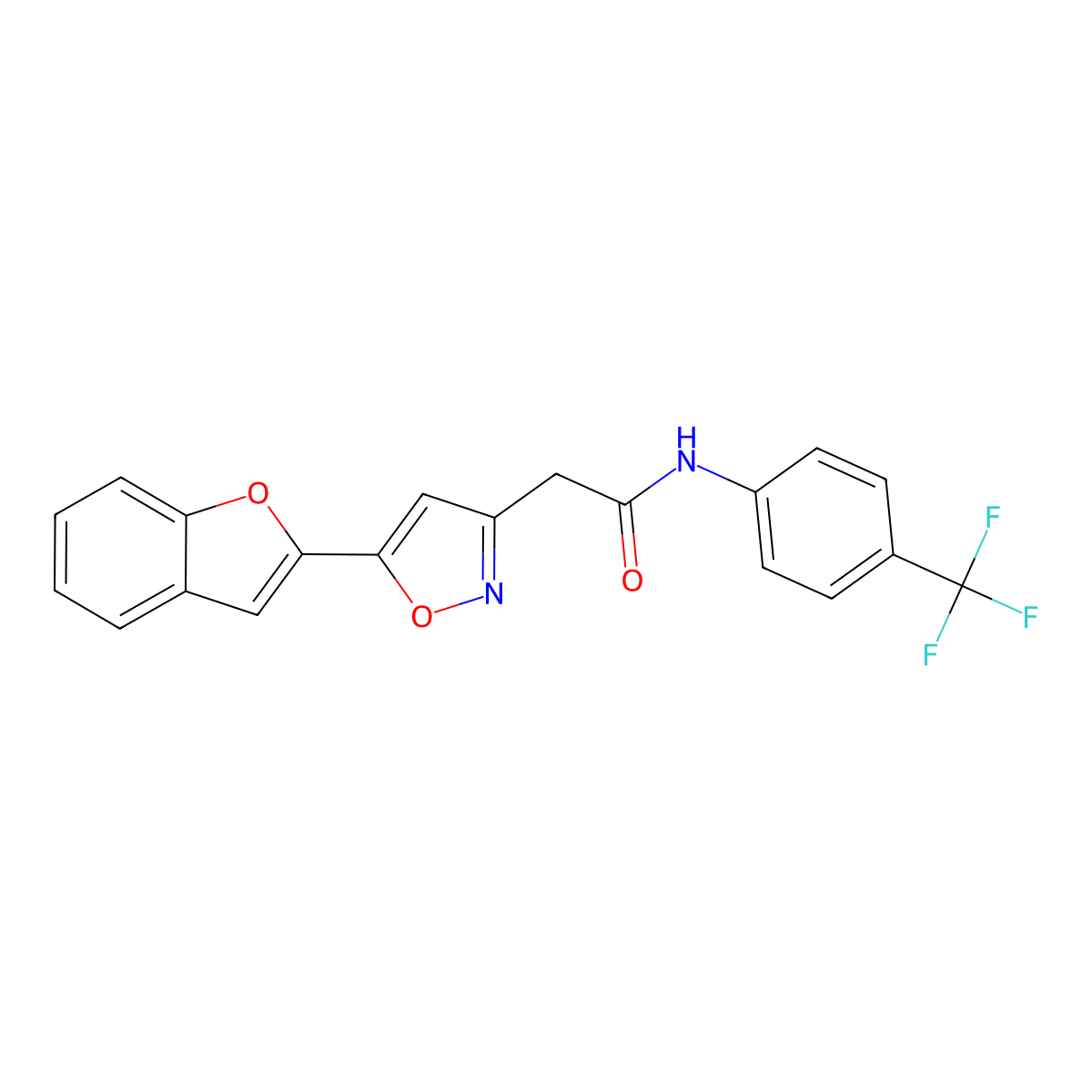 2-(5-(benzofuran-2-yl)isoxazol-3-yl)-N-(4-(trifluoromethyl)phenyl)acetamide molecular structure, CAS 1105219-01-9