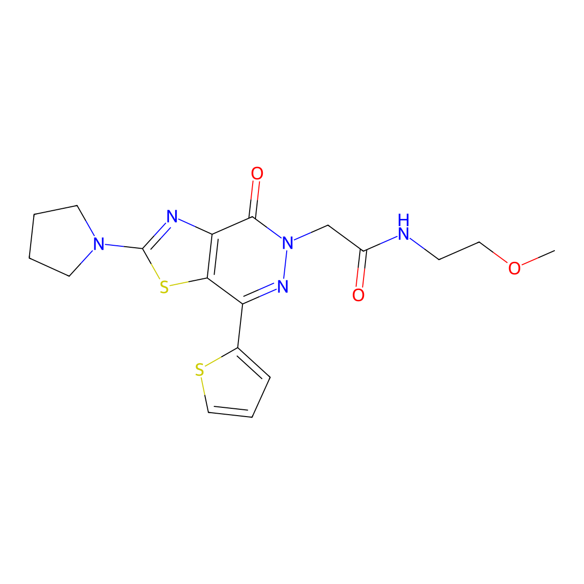 N-(2-methoxyethyl)-2-(4-oxo-2-(pyrrolidin-1-yl)-7-(thiophen-2-yl)thiazolo[4,5-d]pyridazin-5(4H)-yl)acetamide molecular structure, CAS 1105219-04-2