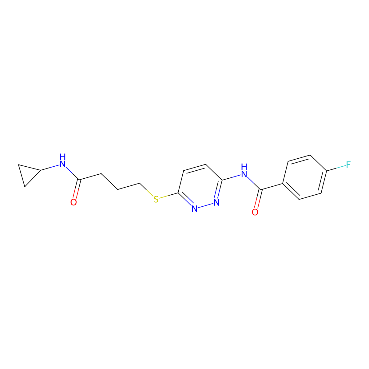 N-(6-((4-(cyclopropylamino)-4-oxobutyl)thio)pyridazin-3-yl)-4-fluorobenzamide molecular structure, CAS 1105219-05-3