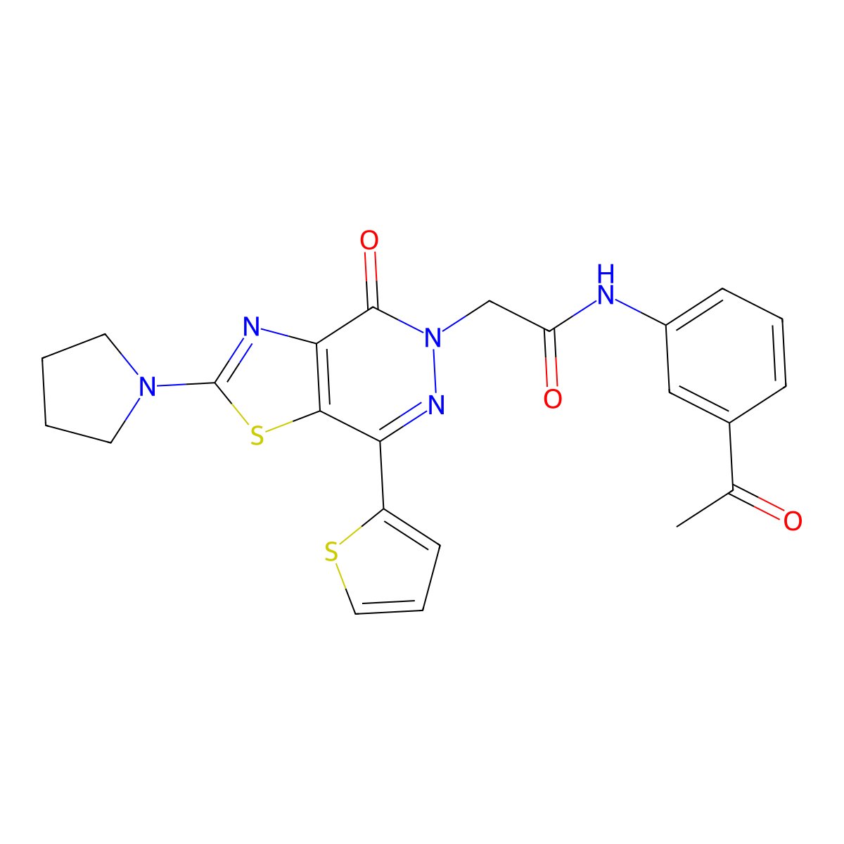 N-(3-acetylphenyl)-2-(4-oxo-2-(pyrrolidin-1-yl)-7-(thiophen-2-yl)thiazolo[4,5-d]pyridazin-5(4H)-yl)acetamide molecular structure, CAS 1105219-11-1