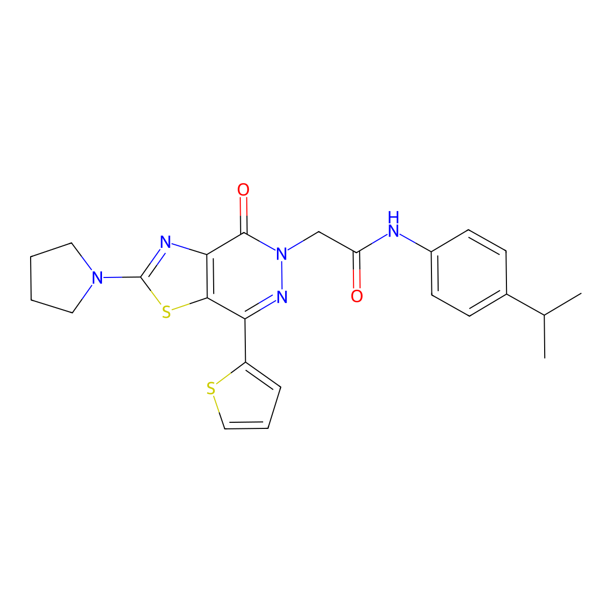 N-(4-isopropylphenyl)-2-(4-oxo-2-(pyrrolidin-1-yl)-7-(thiophen-2-yl)thiazolo[4,5-d]pyridazin-5(4H)-yl)acetamide molecular structure, CAS 1105219-18-8