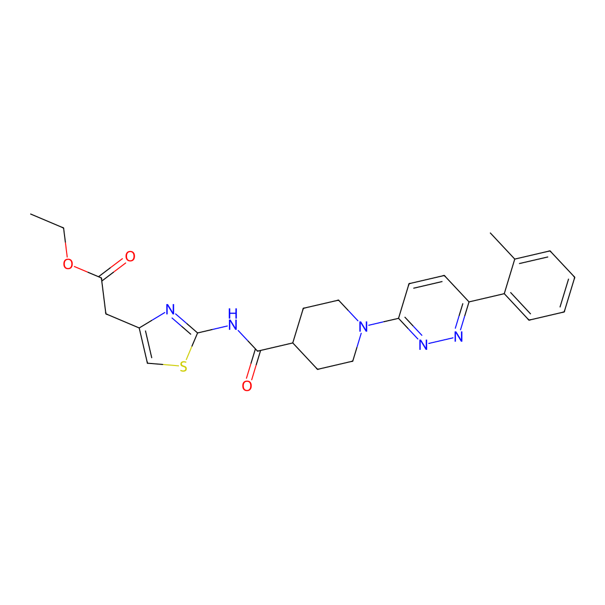 Ethyl 2-(2-(1-(6-(o-tolyl)pyridazin-3-yl)piperidine-4-carboxamido)thiazol-4-yl)acetate molecular structure, CAS 1105219-20-2