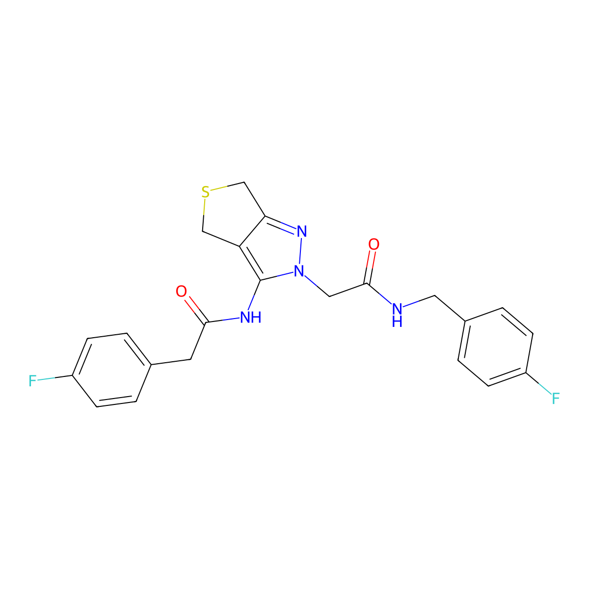 N-(4-fluorobenzyl)-2-(3-(2-(4-fluorophenyl)acetamido)-4,6-dihydro-2H-thieno[3,4-c]pyrazol-2-yl)acetamide molecular structure, CAS 1105219-21-3