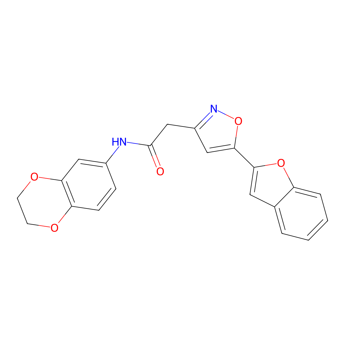 2-(5-(benzofuran-2-yl)isoxazol-3-yl)-N-(2,3-dihydrobenzo[b][1,4]dioxin-6-yl)acetamide molecular structure, CAS 1105219-22-4
