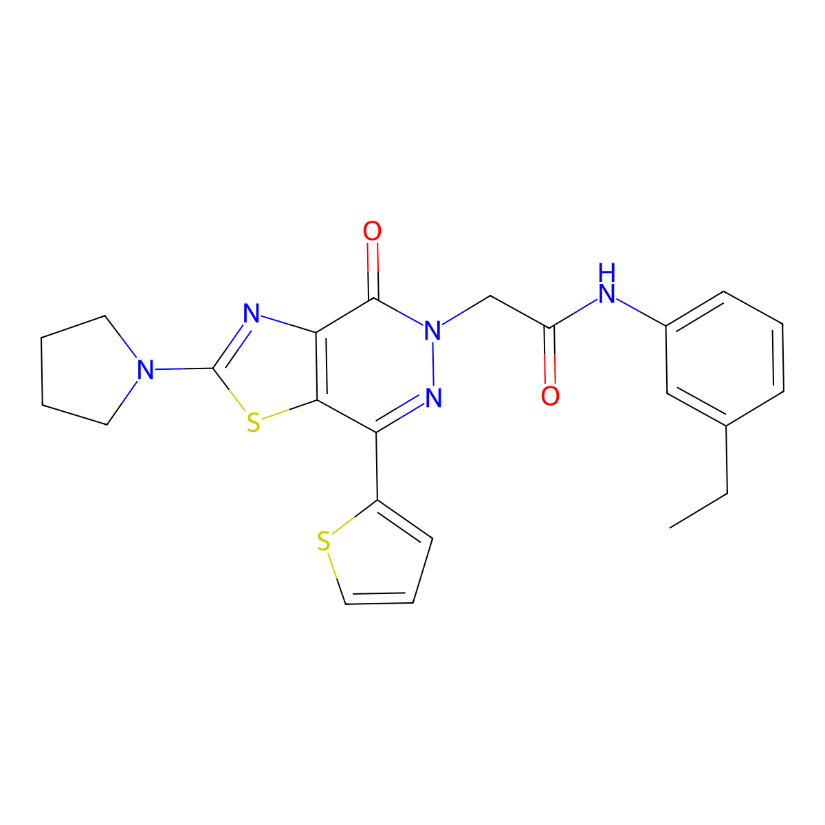 N-(3-ethylphenyl)-2-(4-oxo-2-(pyrrolidin-1-yl)-7-(thiophen-2-yl)thiazolo[4,5-d]pyridazin-5(4H)-yl)acetamide molecular structure, CAS 1105219-25-7