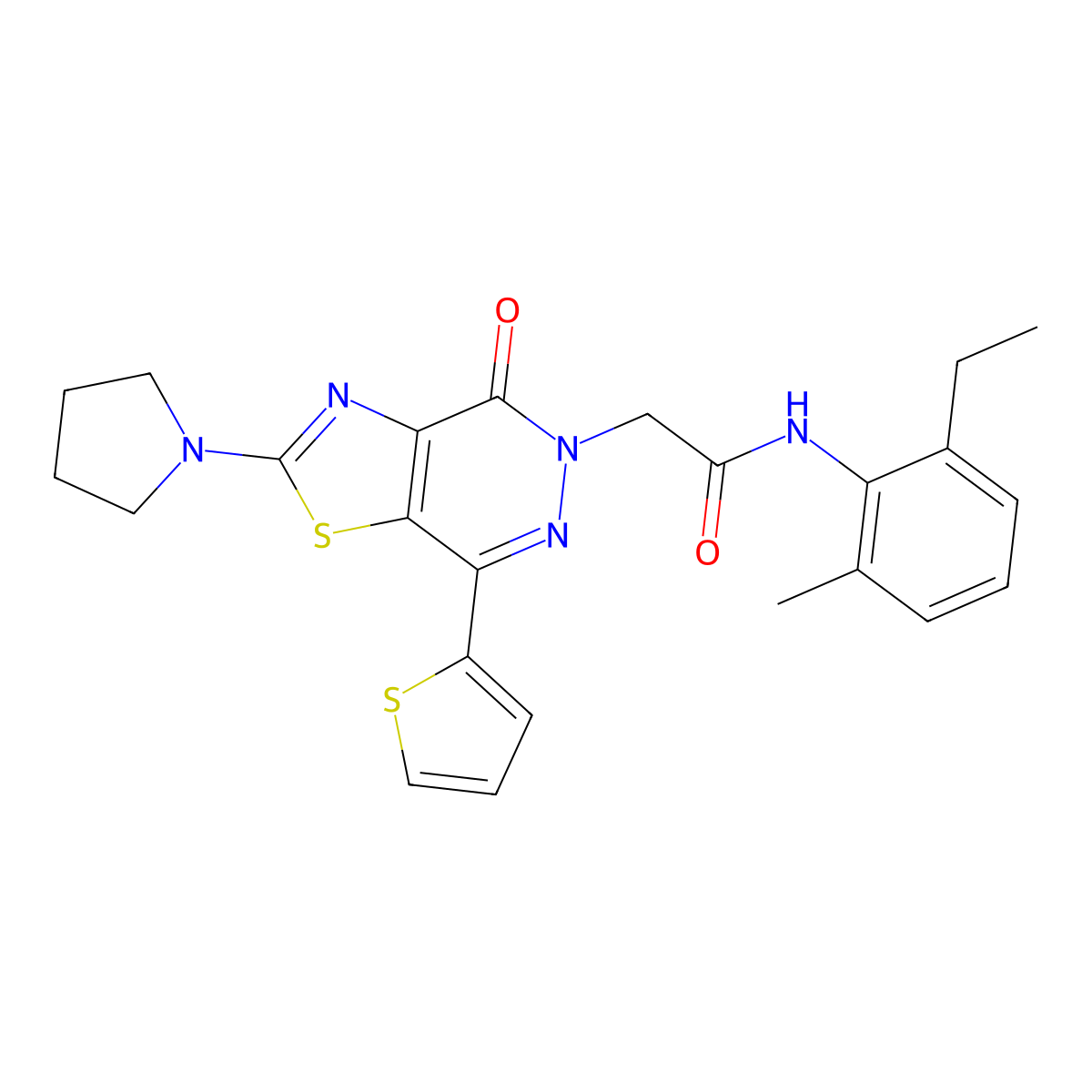 N-(2-ethyl-6-methylphenyl)-2-(4-oxo-2-(pyrrolidin-1-yl)-7-(thiophen-2-yl)thiazolo[4,5-d]pyridazin-5(4H)-yl)acetamide molecular structure, CAS 1105219-32-6