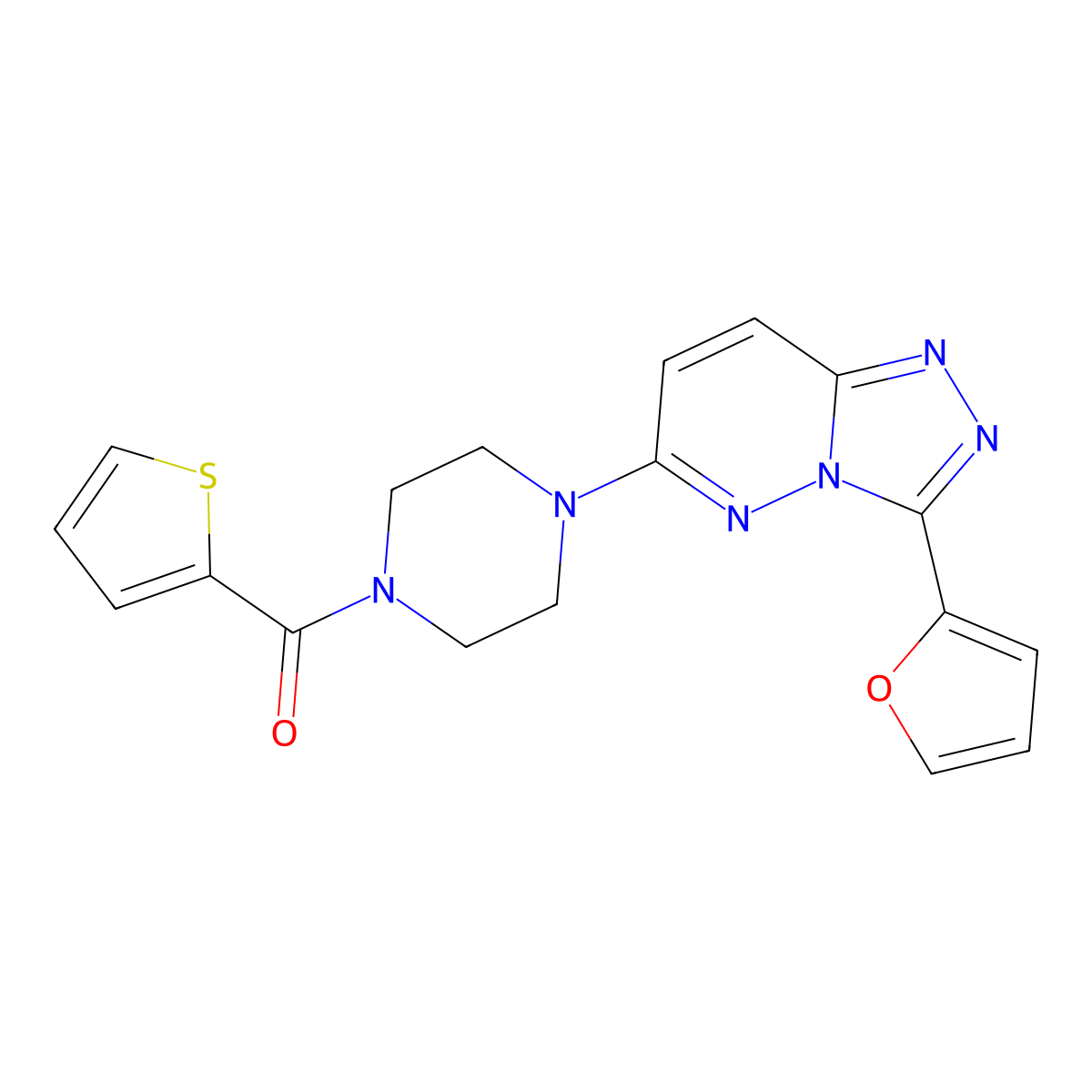 (4-(3-(Furan-2-yl)-[1,2,4]triazolo[4,3-b]pyridazin-6-yl)piperazin-1-yl)(thiophen-2-yl)methanone molecular structure, CAS 1105219-33-7