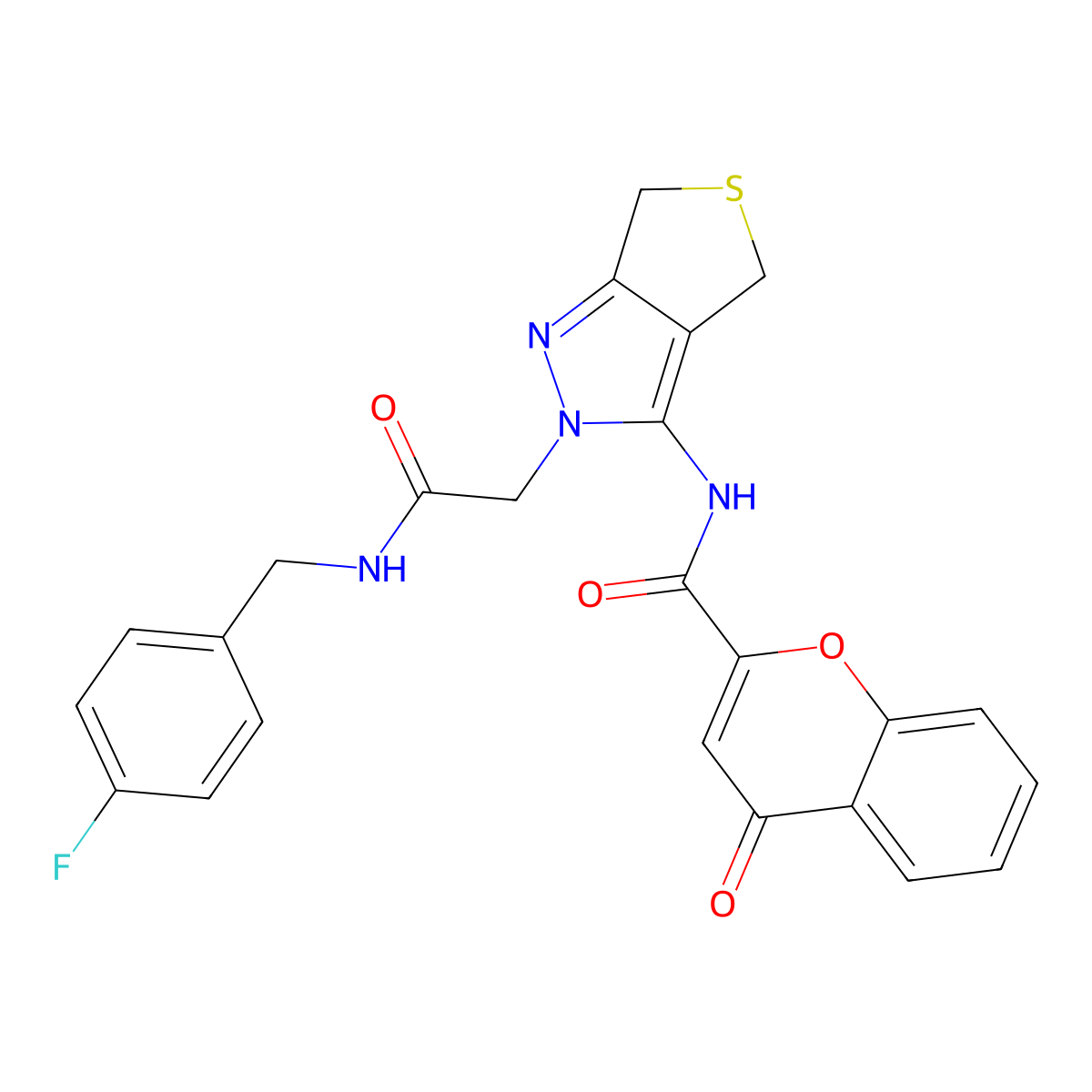 N-(2-(2-((4-fluorobenzyl)amino)-2-oxoethyl)-4,6-dihydro-2H-thieno[3,4-c]pyrazol-3-yl)-4-oxo-4H-chromene-2-carboxamide molecular structure, CAS 1105219-37-1