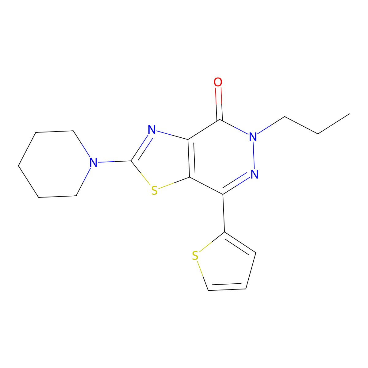 2-(piperidin-1-yl)-5-propyl-7-(thiophen-2-yl)thiazolo[4,5-d]pyridazin-4(5H)-one molecular structure, CAS 1105219-38-2