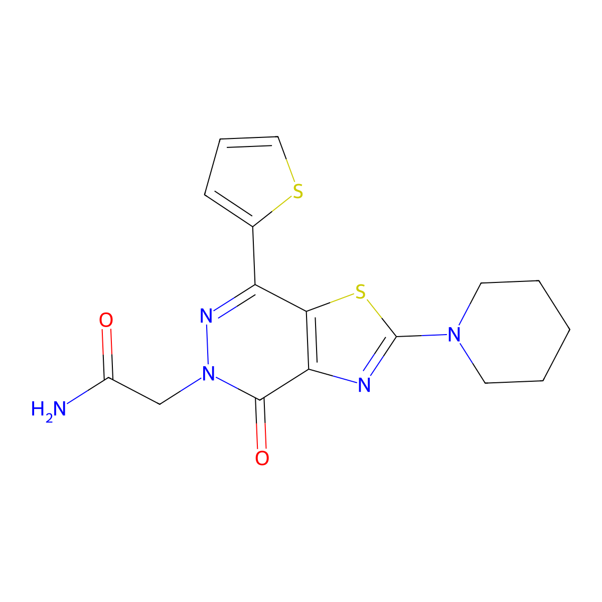 2-(4-oxo-2-(piperidin-1-yl)-7-(thiophen-2-yl)thiazolo[4,5-d]pyridazin-5(4H)-yl)acetamide molecular structure, CAS 1105219-44-0
