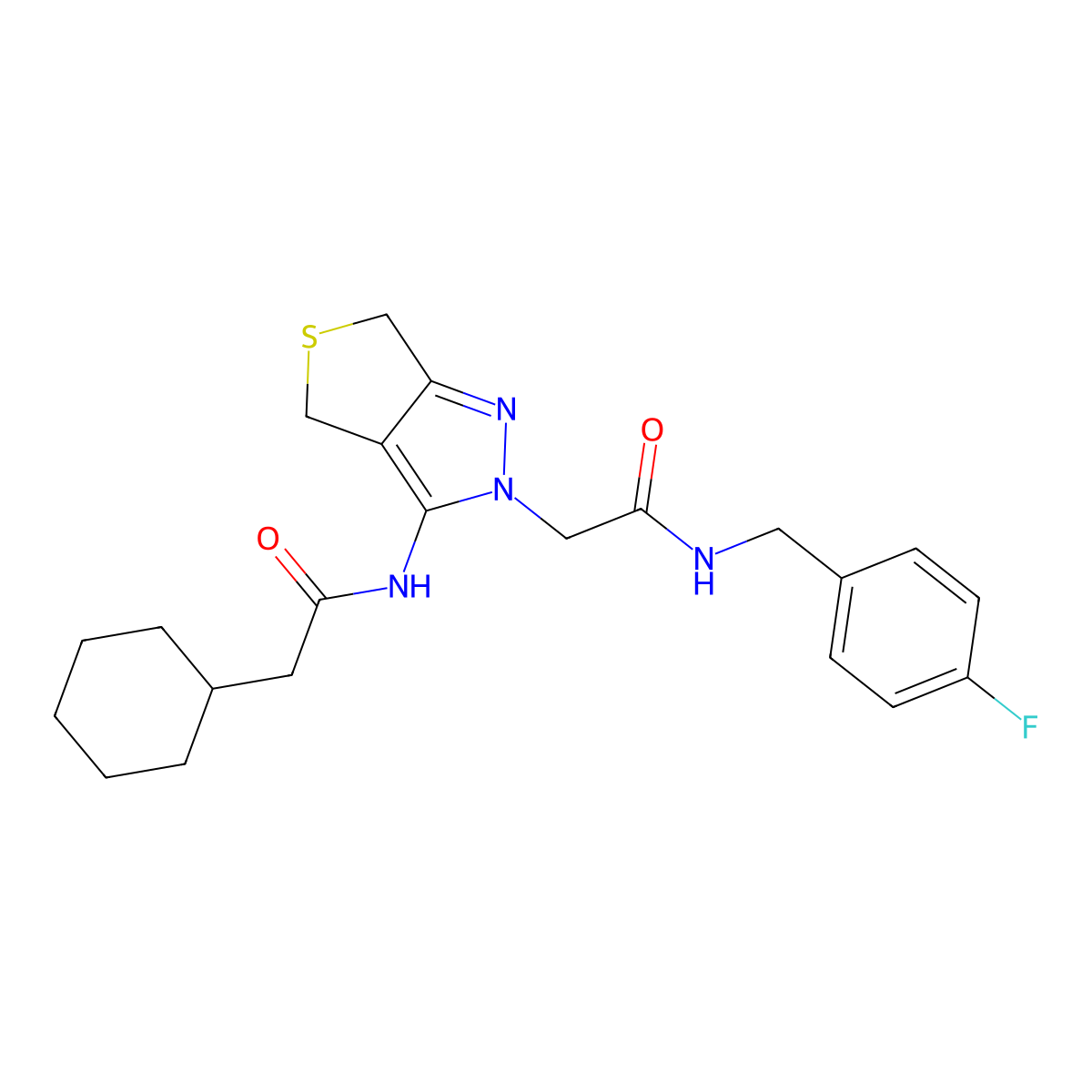 2-[3-(2-cyclohexylacetamido)-2H,4H,6H-thieno[3,4-c]pyrazol-2-yl]-N-[(4-fluorophenyl)methyl]acetamide molecular structure, CAS 1105219-50-8