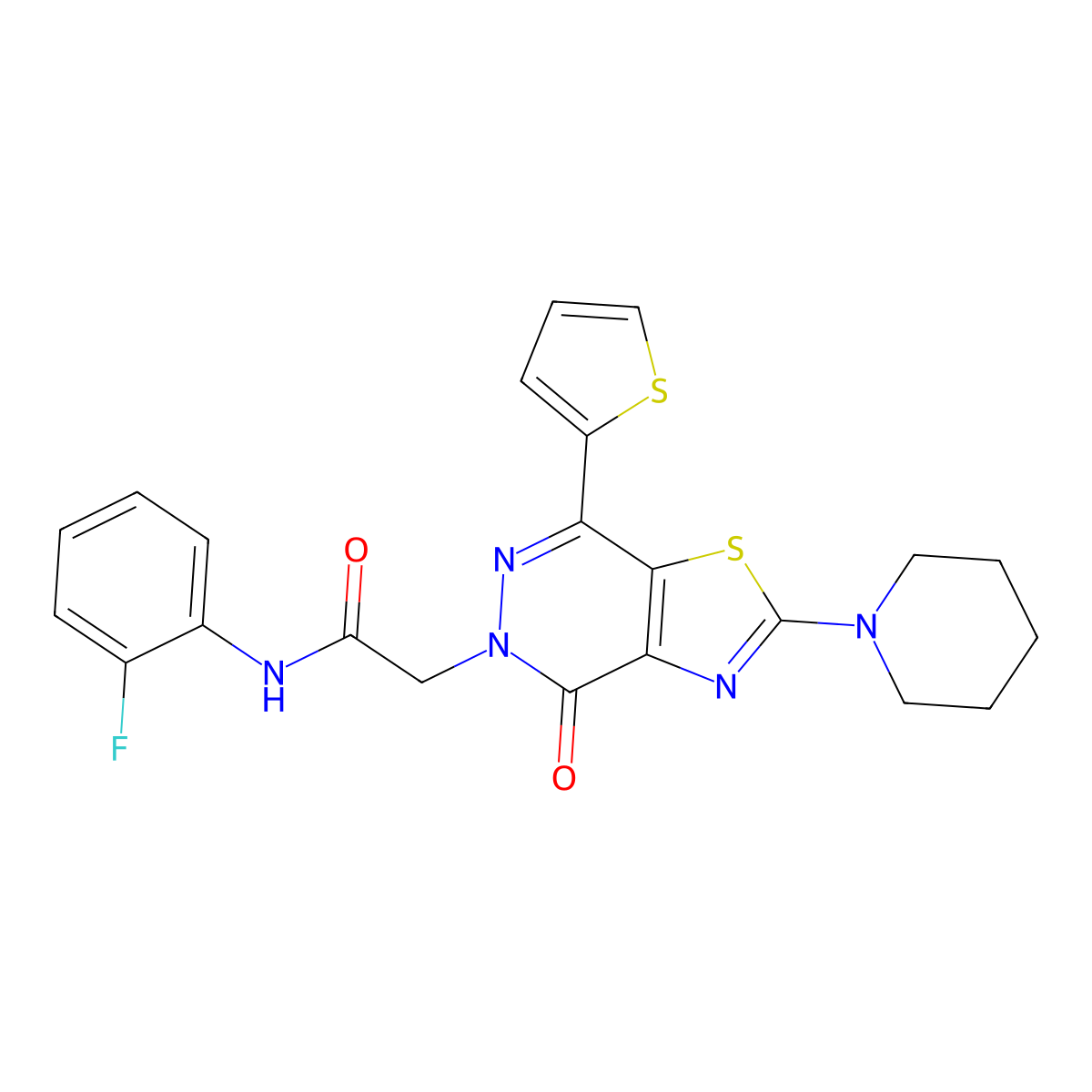 N-(2-fluorophenyl)-2-(4-oxo-2-(piperidin-1-yl)-7-(thiophen-2-yl)thiazolo[4,5-d]pyridazin-5(4H)-yl)acetamide molecular structure, CAS 1105219-51-9