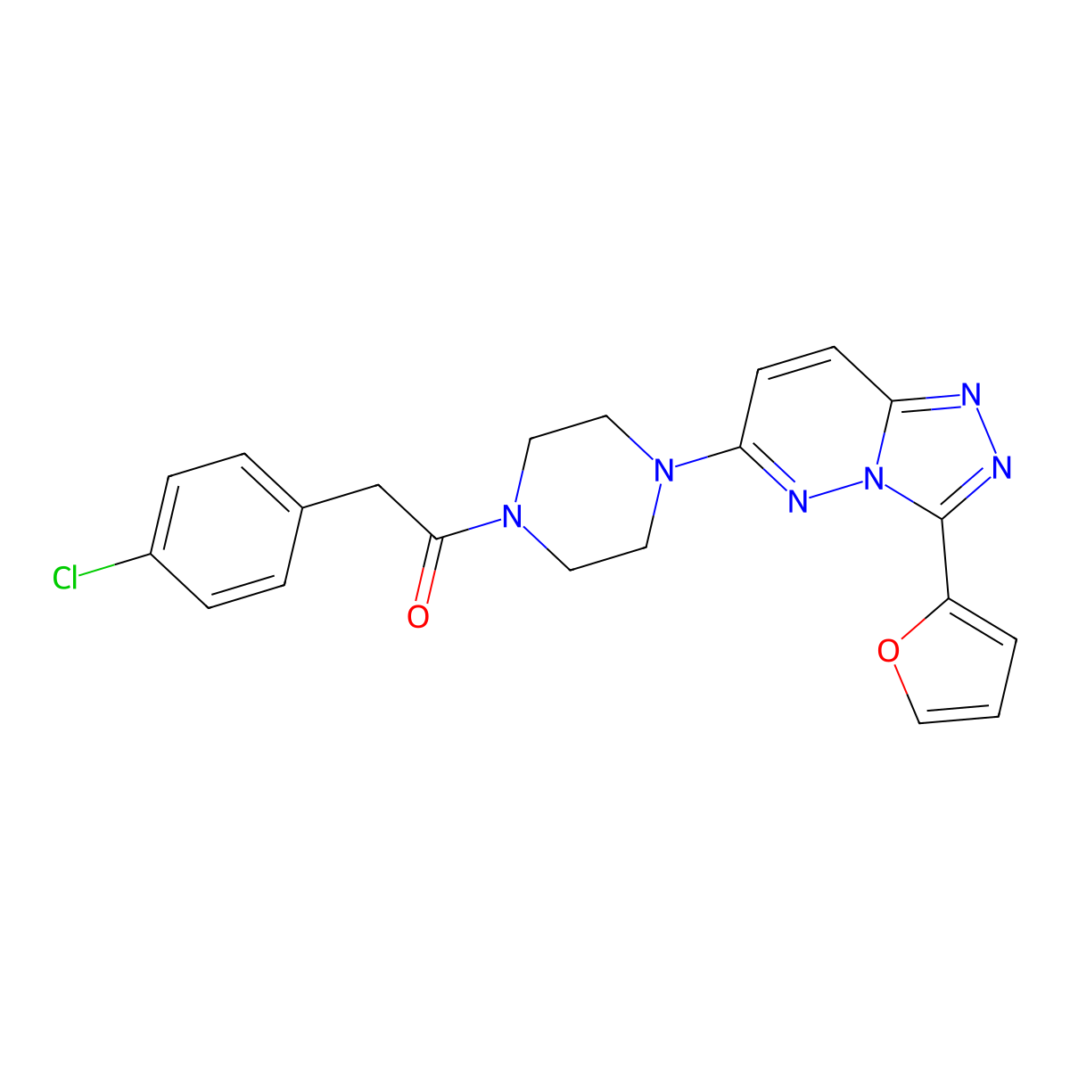 2-(4-Chlorophenyl)-1-(4-(3-(furan-2-yl)-[1,2,4]triazolo[4,3-b]pyridazin-6-yl)piperazin-1-yl)ethanone molecular structure, CAS 1105219-52-0
