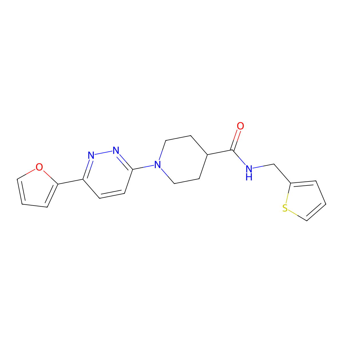 1-(6-(furan-2-yl)pyridazin-3-yl)-N-(thiophen-2-ylmethyl)piperidine-4-carboxamide molecular structure, CAS 1105219-61-1