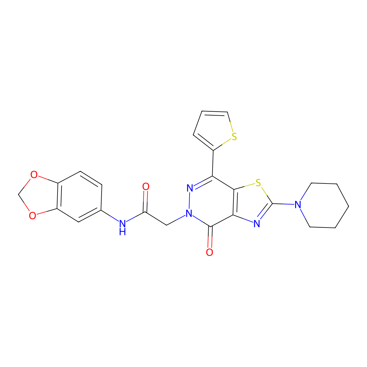 N-(benzo[d][1,3]dioxol-5-yl)-2-(4-oxo-2-(piperidin-1-yl)-7-(thiophen-2-yl)thiazolo[4,5-d]pyridazin-5(4H)-yl)acetamide molecular structure, CAS 1105219-65-5
