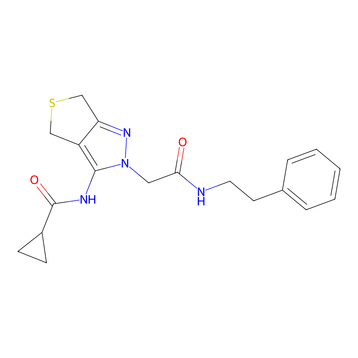 N-(2-(2-oxo-2-(phenethylamino)ethyl)-4,6-dihydro-2H-thieno[3,4-c]pyrazol-3-yl)cyclopropanecarboxamide molecular structure, CAS 1105219-71-3
